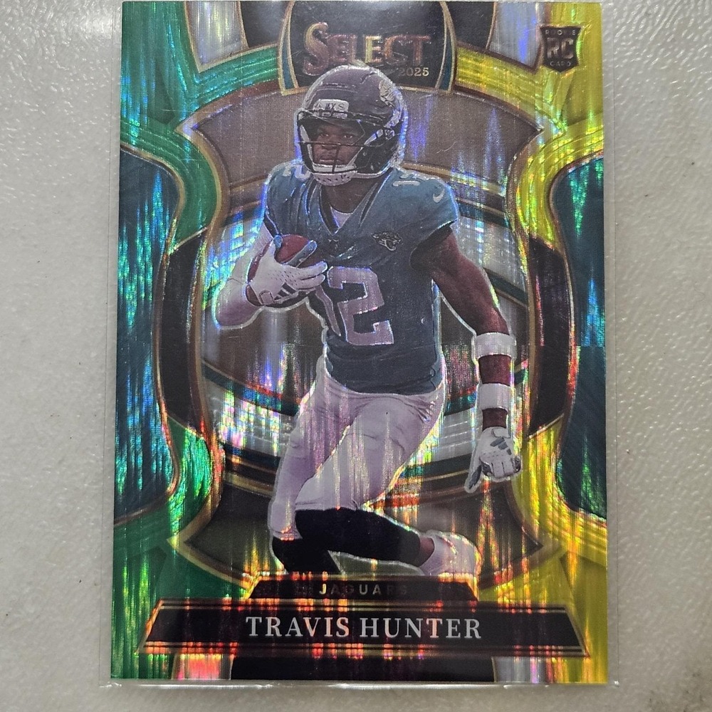 2025 Panini Select - Concourse Travis Hunter #28 Green & Yellow Shock Prizm (RC)